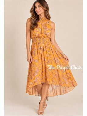 NANETTE LEPORE NWT Paisley Print Sleeveless Smocked Hi-Lo Midi Dress *Sun Squash